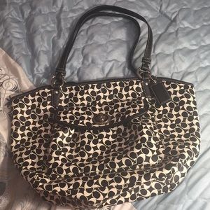Coach black and white monogram C tote